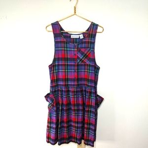 Vintage 90s Nouveau Faces Plaid Jumper Dress